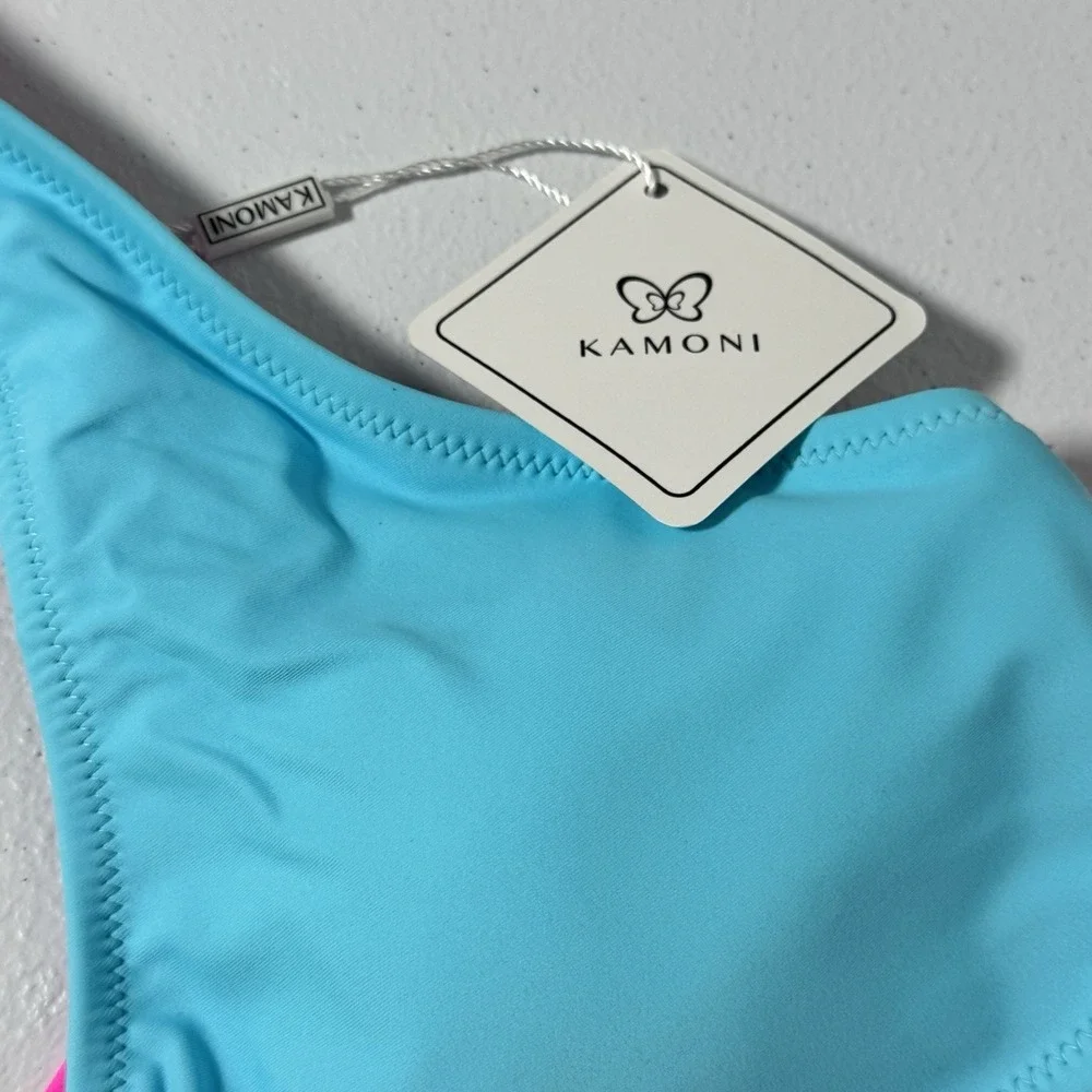 Kamoni‎ One Piece Swimsuit Colorblock Cutout Neon Dopamine Swimwear L NWT